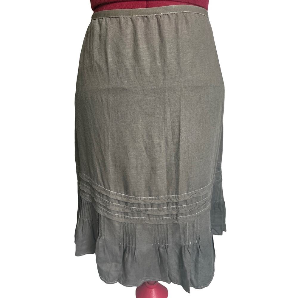 Sidgrid Olsen Women’s Size 8‎ Linen Blend Brown Pleated Y2K Ruffle Hem Skirt